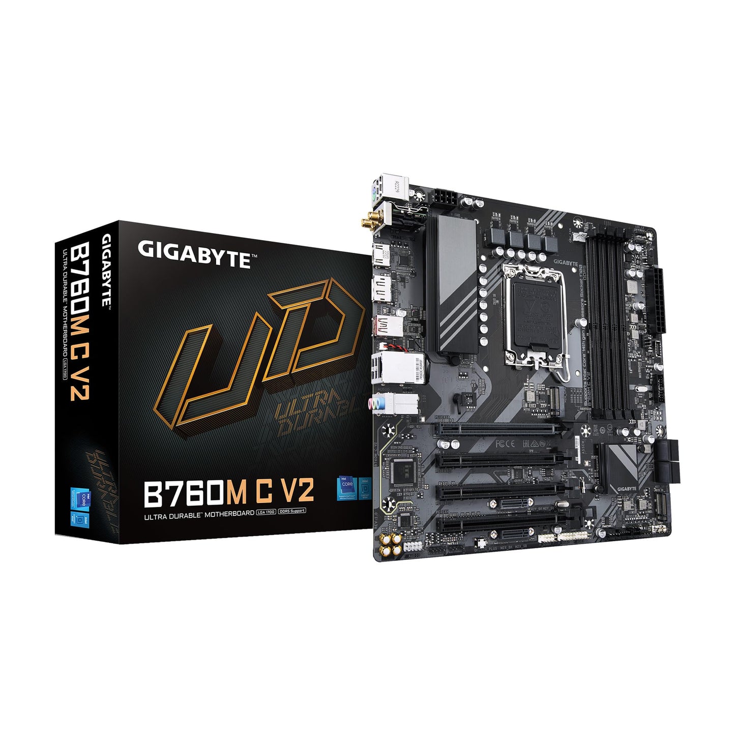 GIGABYTE B760M C V2 LGA 1700 Intel B760 M-ATX Motherboard with DDR5, Triple M.2, PCIe 5.0, USB 3.2 Gen 2x2 Type-C, WiFi 6, 1GbE LAN, Q-Flash Plus, EZ-Latch
