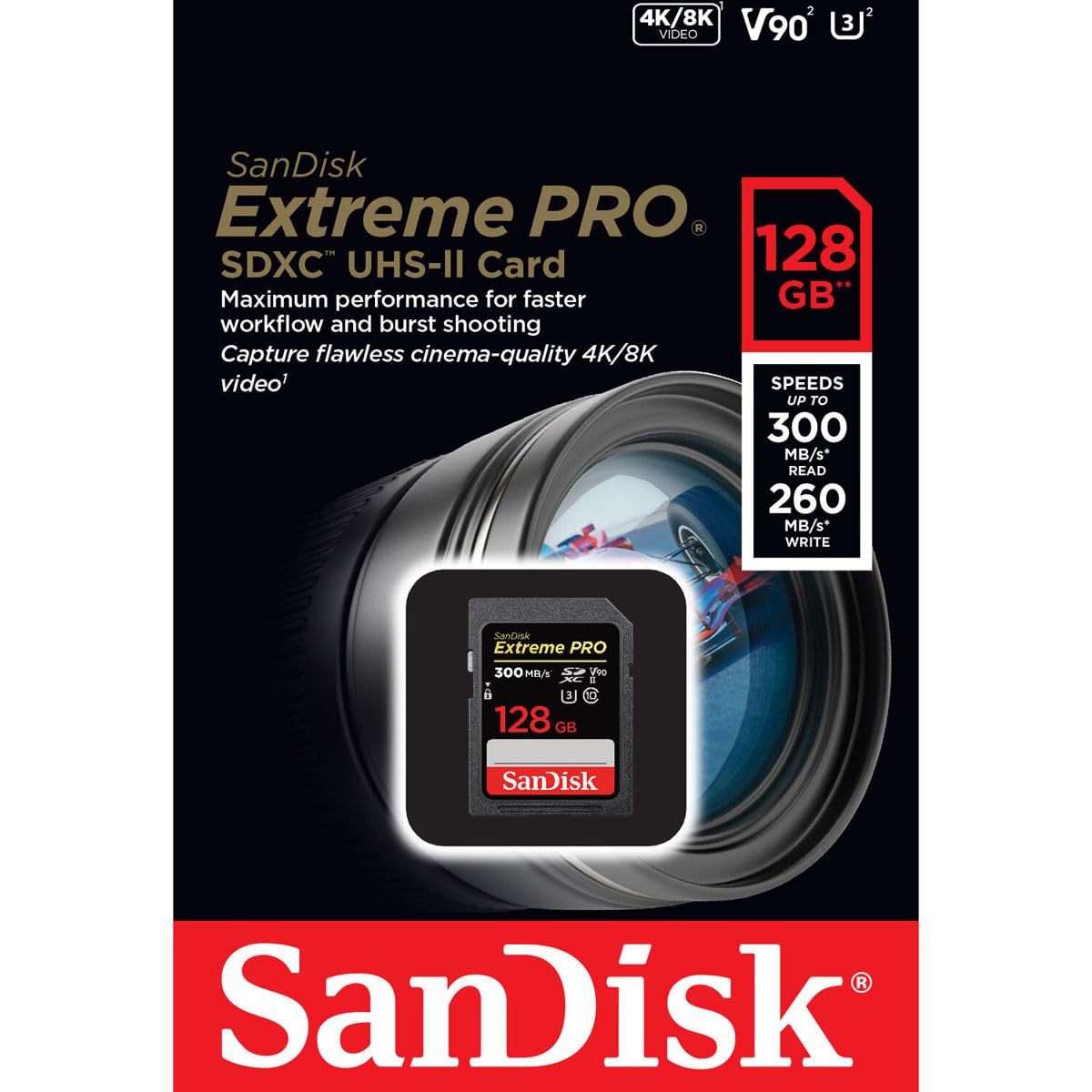 SanDisk Extreme PRO SDXC UHS-II Memory Card - C10, U3, V90, 8K, 4K, Full HD Video, SD Card