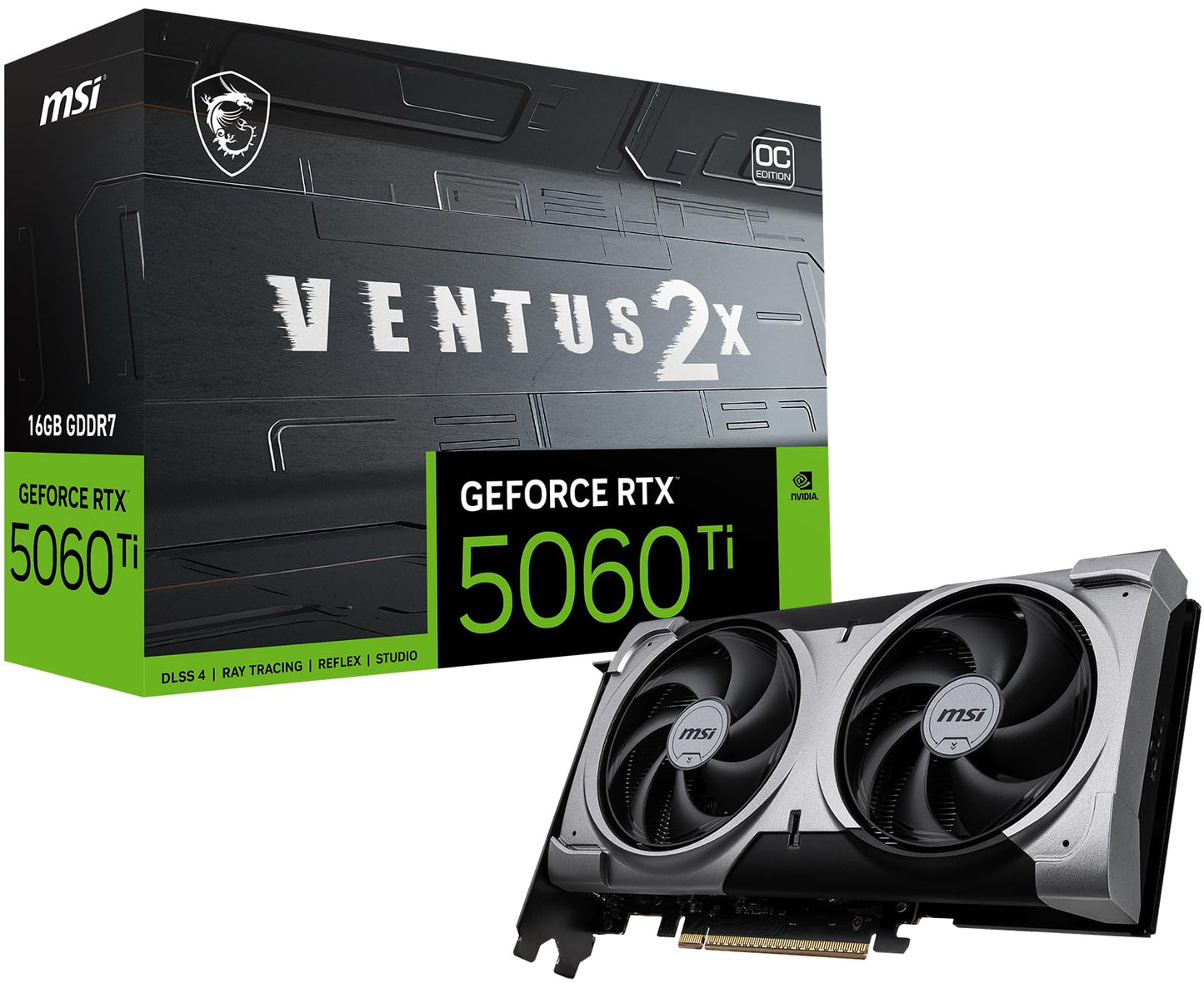 MSI Gaming RTX 5060 Ti 16G Ventus 2X OC Plus Graphics Card (16GB GDDR7, 128-bit, Extreme Performance: TBA MHz, DisplayPort x 3 2.1a, HDMI 2.1b, NVIDIA Blackwell Architecture)