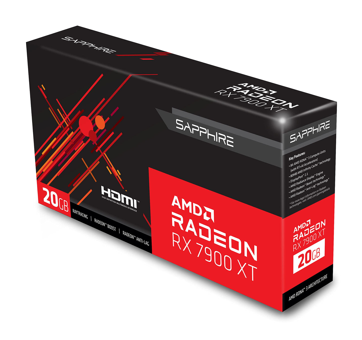 Sapphire 21323-01-20G AMD Radeon RX 7900 XT Gaming Graphics Card with 20GB GDDR6, AMD RDNA 3, Black