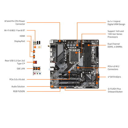 GIGABYTE B760M C V2 LGA 1700 Intel B760 M-ATX Motherboard with DDR5, Triple M.2, PCIe 5.0, USB 3.2 Gen 2x2 Type-C, WiFi 6, 1GbE LAN, Q-Flash Plus, EZ-Latch