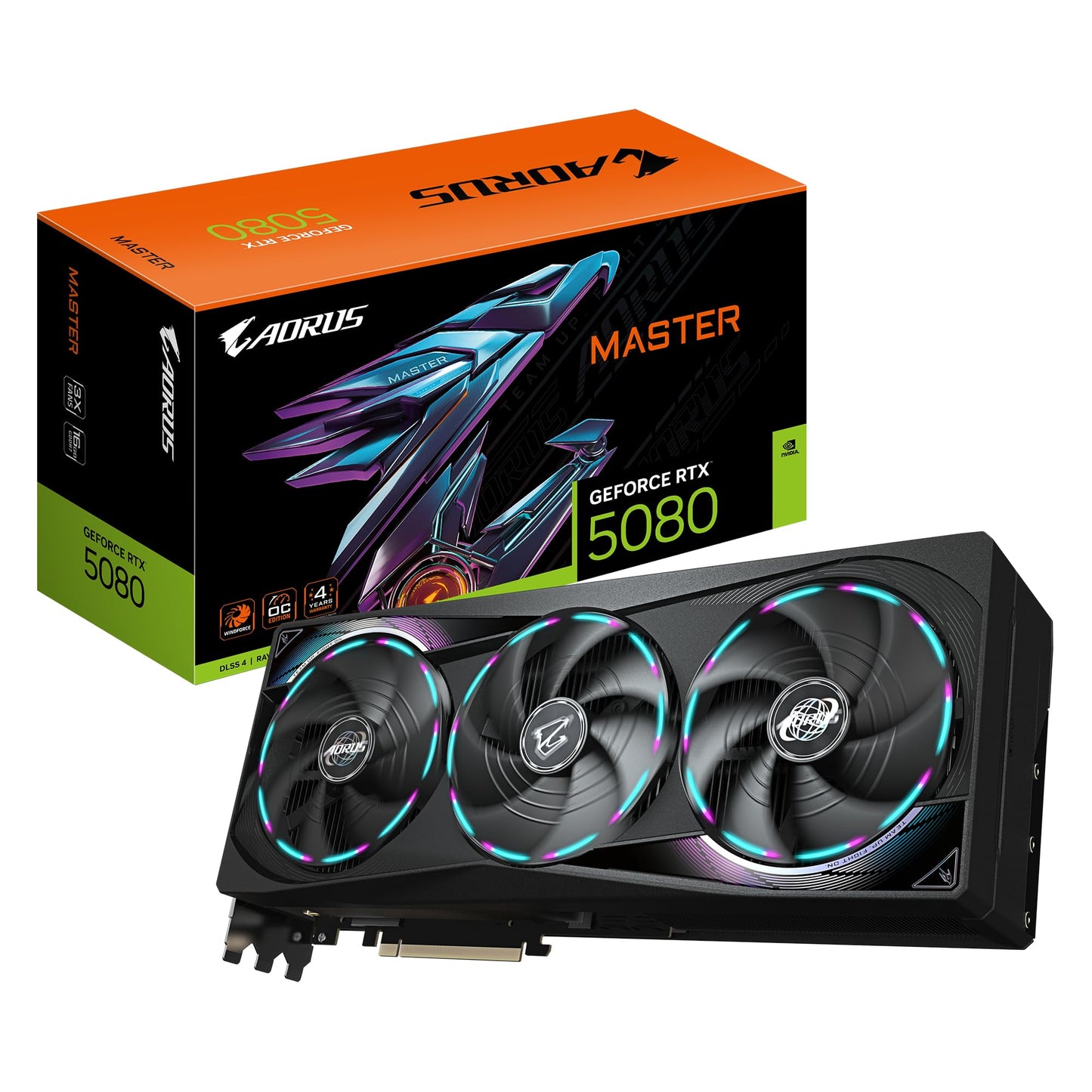 Gigabyte Aorus GeForce RTX 5080 Master 16G Graphics Card - 16GB GDDR7, 256 Bit, PCI-E 5.0, 2805MHz Core Clock, 3 x DisplayPort, 1 x HDMI, GV-N5080AORUS M-16GD