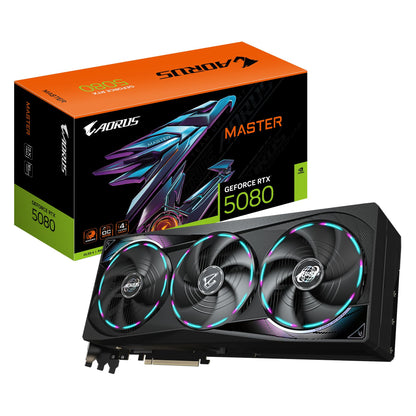 Gigabyte Aorus GeForce RTX 5080 Master 16G Graphics Card - 16GB GDDR7, 256 Bit, PCI-E 5.0, 2805MHz Core Clock, 3 x DisplayPort, 1 x HDMI, GV-N5080AORUS M-16GD