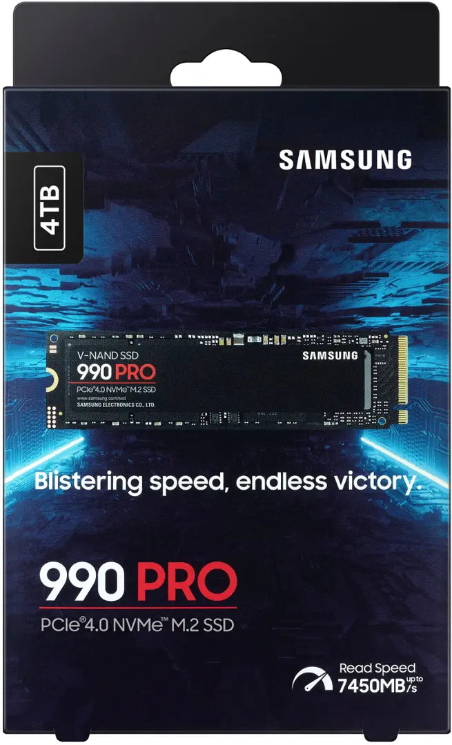 Samsung 990 PRO NVMe M.2 SSD, 4 TB, PCIe 4.0, 7,450 MB/s Read, 6,900 MB/s Write, Internal SSD, for Gaming and Video Editing, MZ-V9P4T0BW