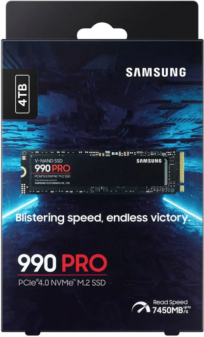 Samsung 990 PRO NVMe M.2 SSD, 4 TB, PCIe 4.0, 7,450 MB/s Read, 6,900 MB/s Write, Internal SSD, for Gaming and Video Editing, MZ-V9P4T0BW
