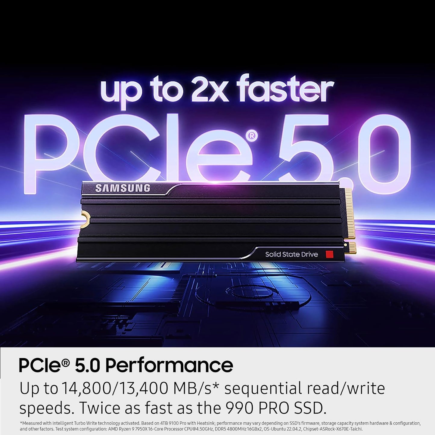 Samsung – 9100 PRO 4TB with Heatsink Internal SSD PCIe Gen 5x4 NVMe, Speeds Up to 14800 MB/s