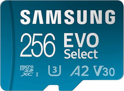 SAMSUNG EVO Select microSDMemory Card + Adapter, 256GB microSDXC, Up-to 160 MB/s, 4K UHD, UHS-I, C10, U3, V30, A2, for Mobile Phone, Smartphones, Nintendo-Switch, and Tablets