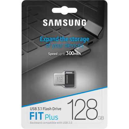 SAMSUNG FIT Plus 3.1 USB Flash Drive, 128GB, 400MB/s, Plug In and Stay, Storage Expansion for Laptop, Tablet, Smart TV, Car Audio System, Gaming Console, MUF-128AB/AM,Gunmetal Gray